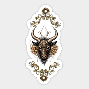 Elegant black gold reindeerhaed with flowers Sticker